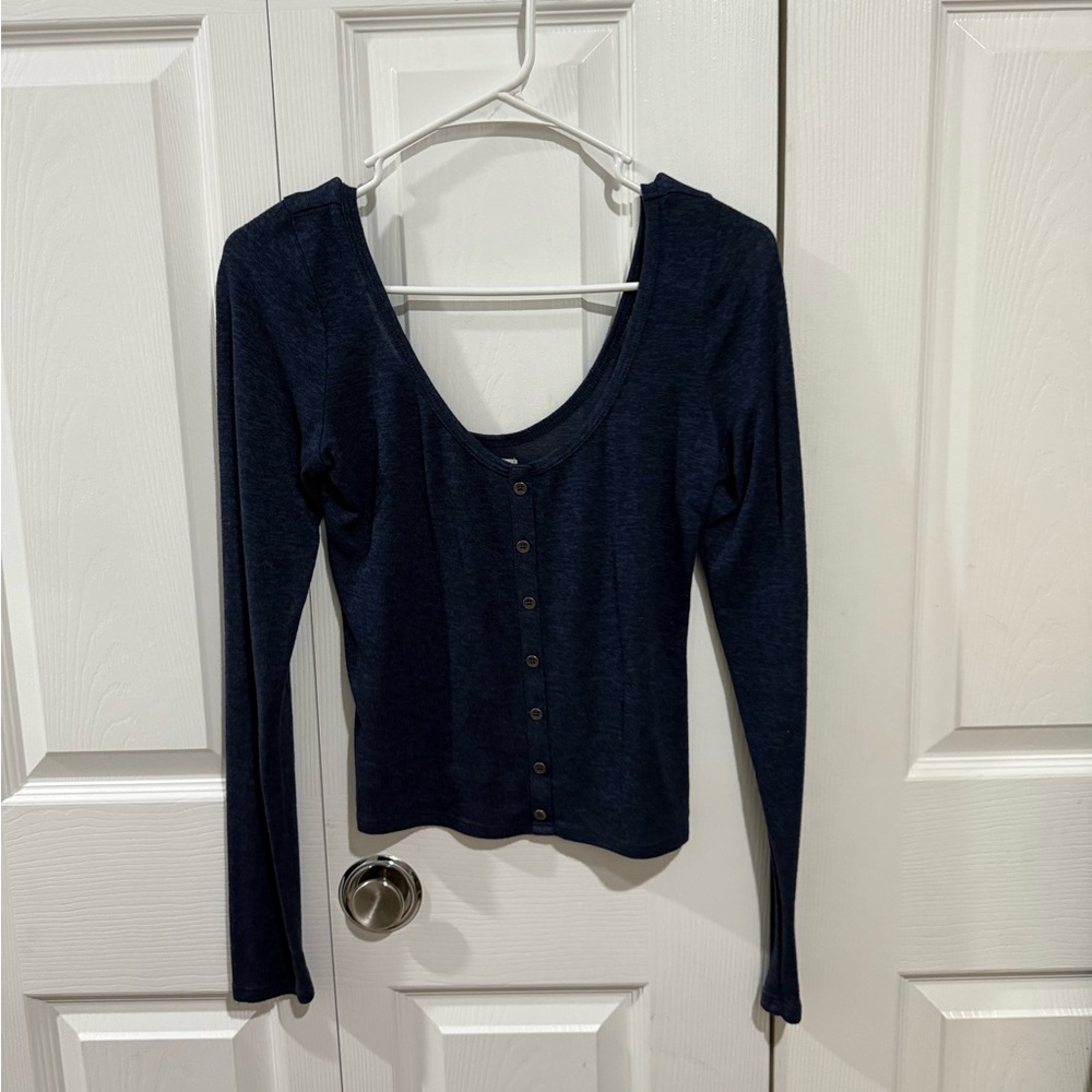 Hollister Blue Fitted Long Sleeve Blouse